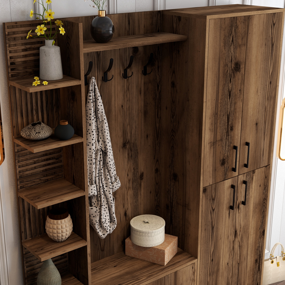 Nestor Wooden Coat Stand with 6 Doors in Walnut