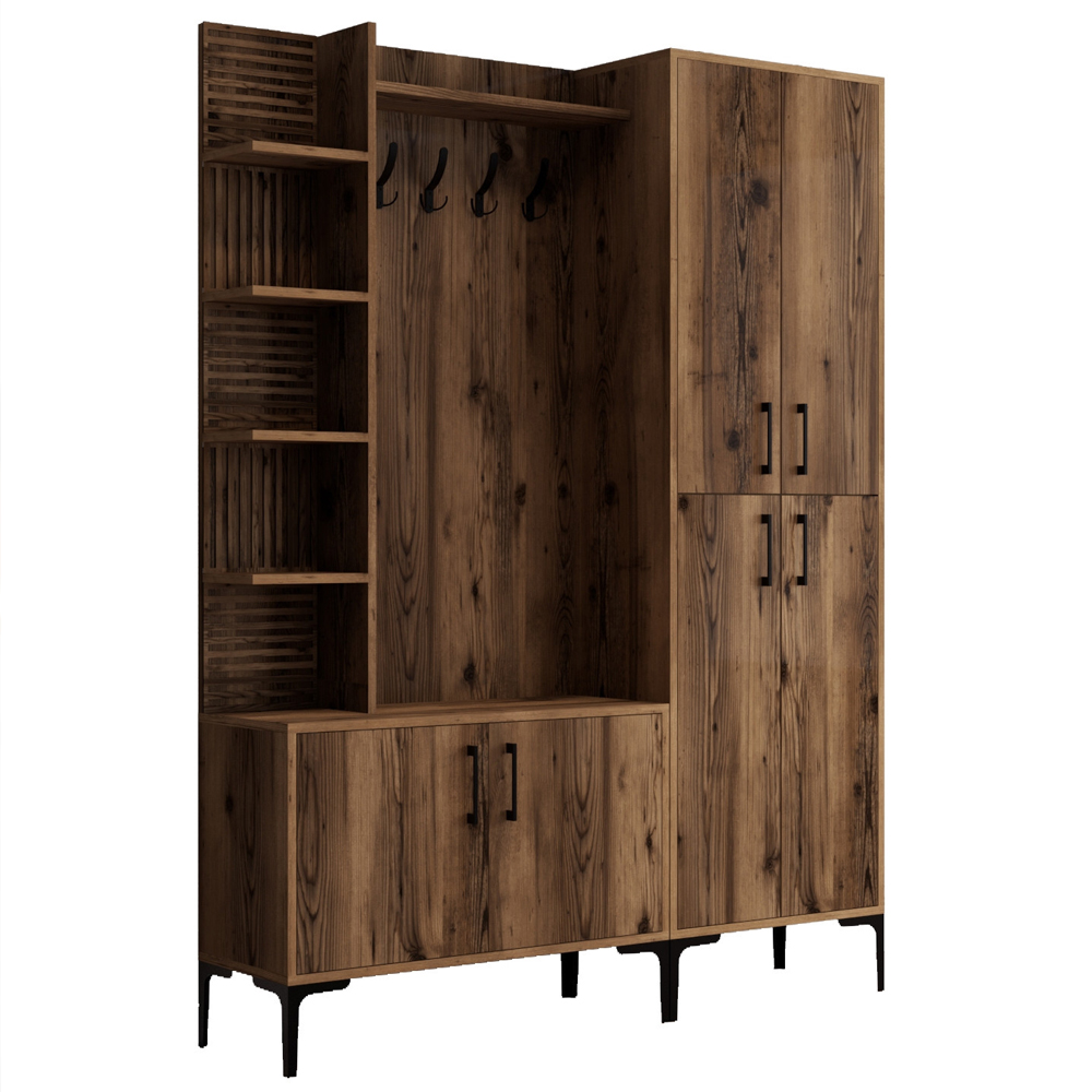 Nestor Wooden Coat Stand with 6 Doors in Walnut