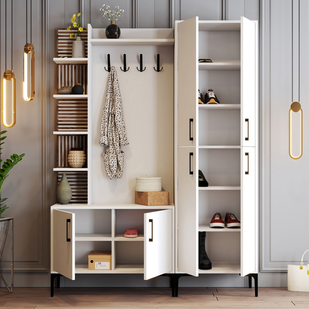 Nestor Wooden Coat Stand with 6 Doors in White