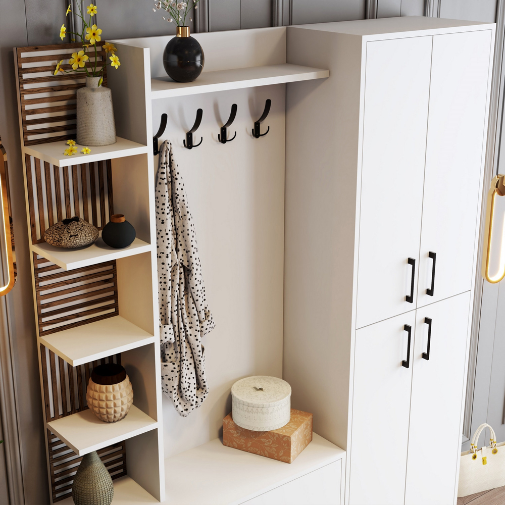Nestor Wooden Coat Stand with 6 Doors in White