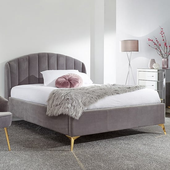 Photo of Pulford velvet end lift storage double bed in grey