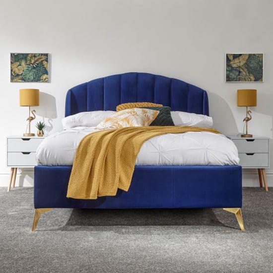 Photo of Pulford velvet end lift storage double bed in royal blue