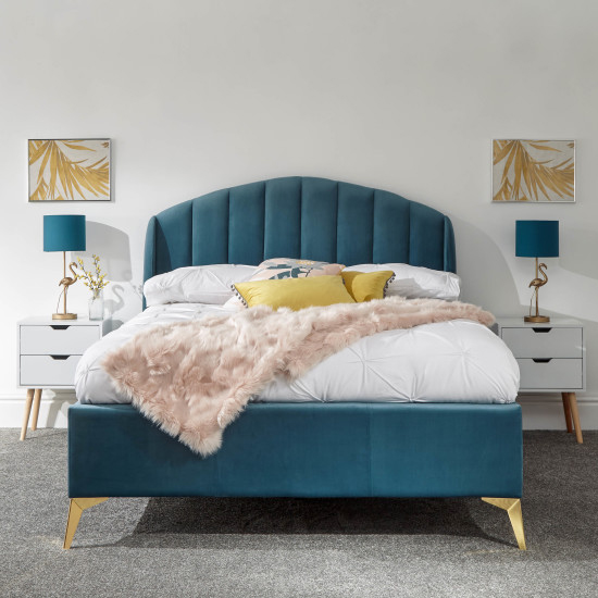 Pulford Velvet End Lift Storage King Size Bed In Teal