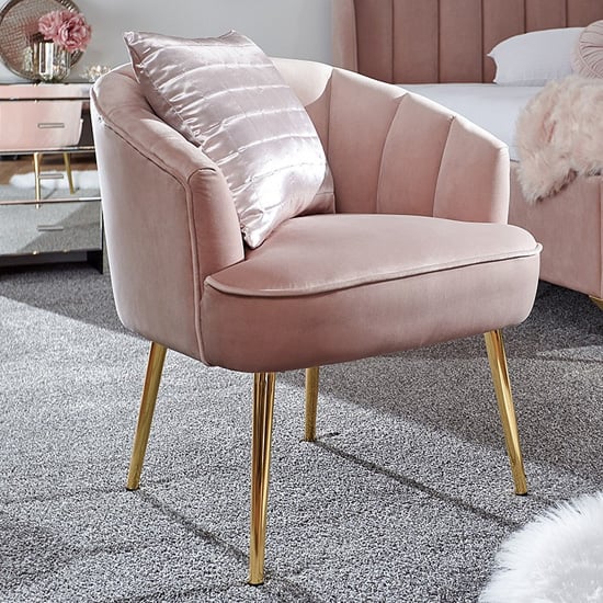 Product photograph of Pulford Velvet Upholstered Armchair In Blush Pink from Furniture in Fashion