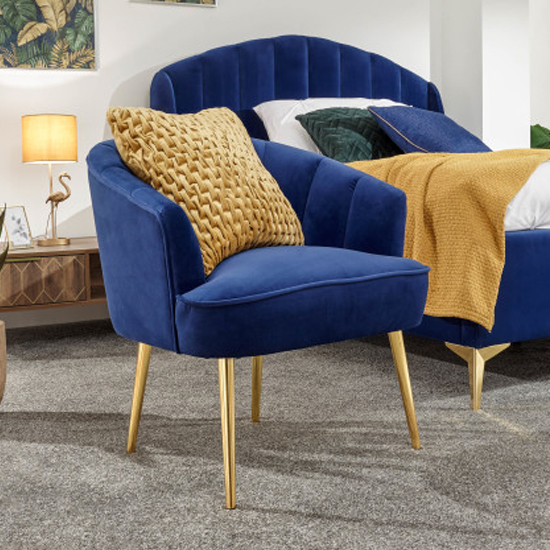 Photo of Pulford velvet upholstered armchair in royal blue