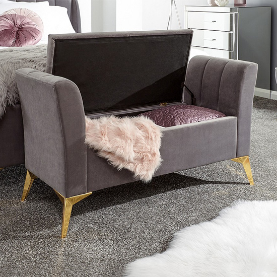 Nettiep Velvet Upholstered Ottoman Storage Bench In Grey | Sale