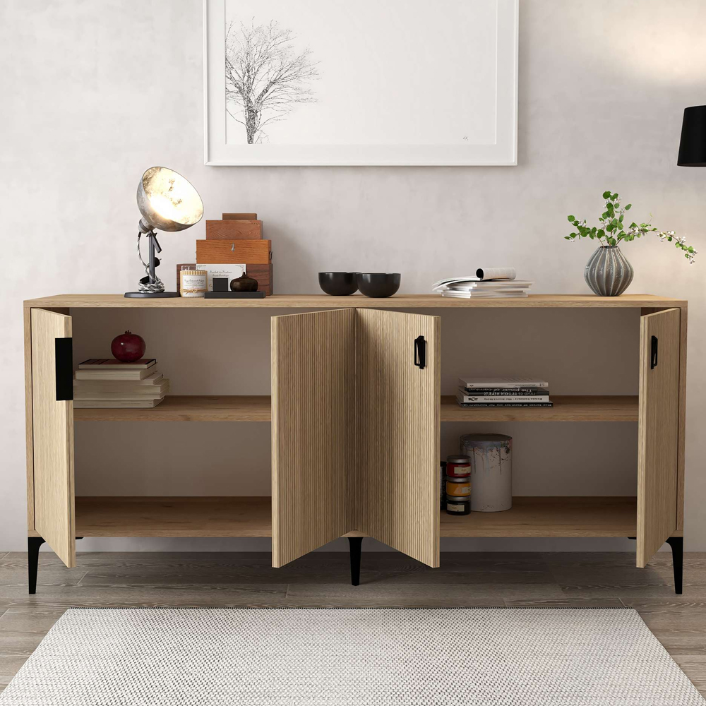 Neva Wooden Sideboard with 4 Doors in Sapphire Oak