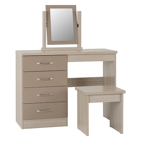 Noir Dressing Table Set In Oyster High Gloss With 4 Drawers_1