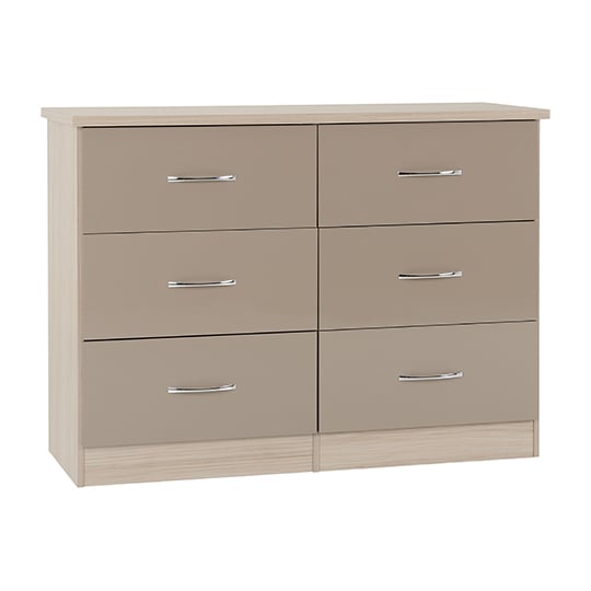 Noir Chest Of Drawers In Oyster High Gloss With 6 Drawers