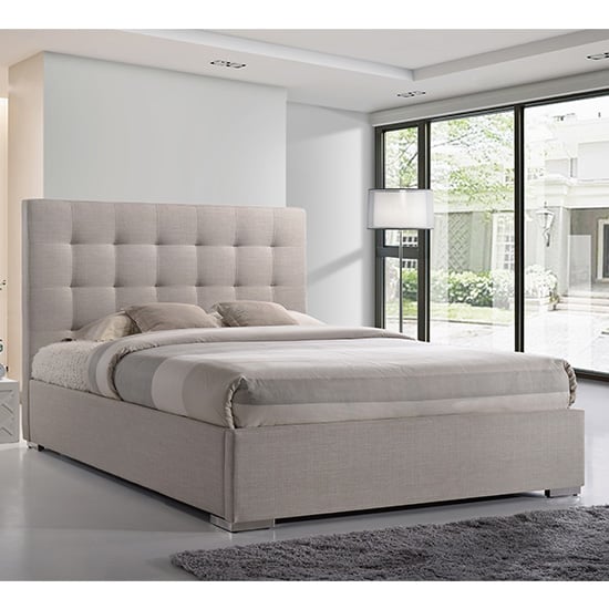 Read more about Nevada fabric king size bed in sand with chrome metal legs