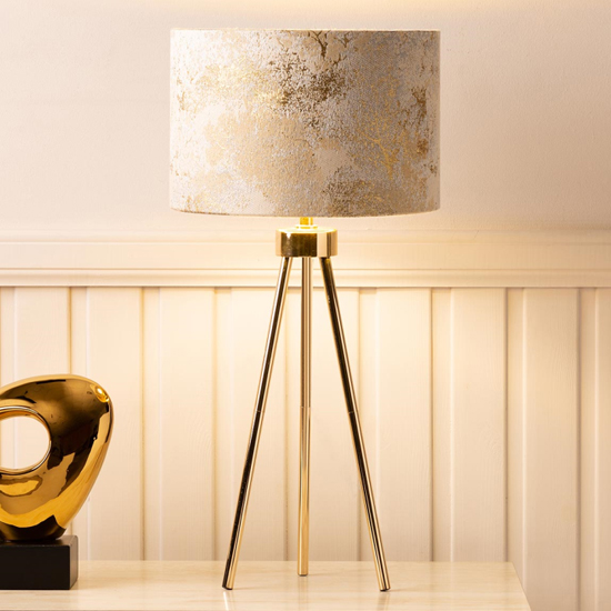 Photo of Nevada ivory linen shade table lamp with gold tripod