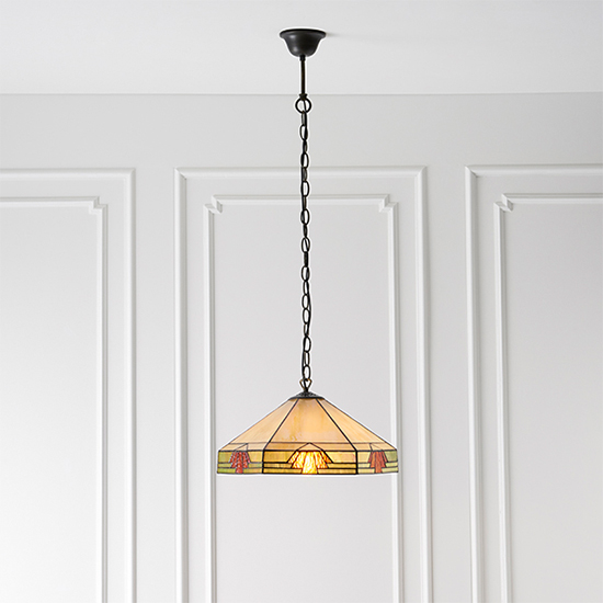 Nevada Medium Tiffany Glass Pendant Light In Dark Bronze