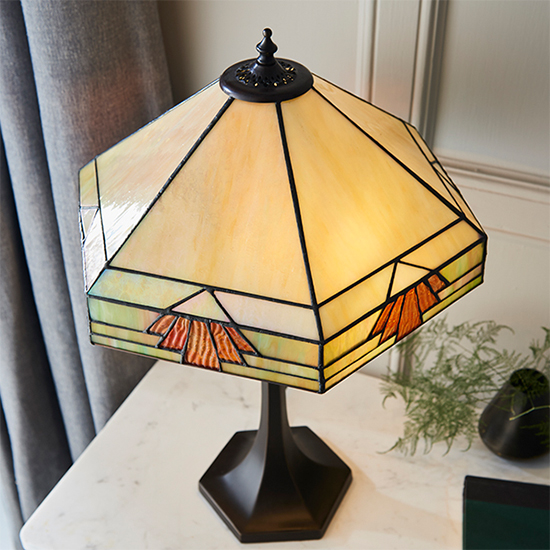 Nevada Medium Tiffany Glass Table Lamp In Dark Bronze