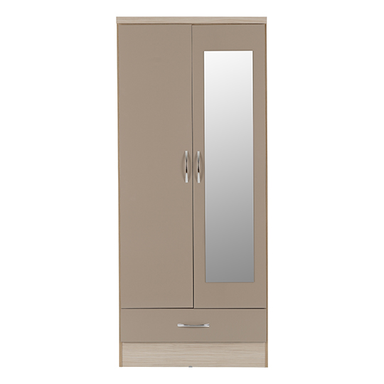 Noir Mirrored Wardrobe In Oyster Gloss With 2 Doors 1 Drawer_2