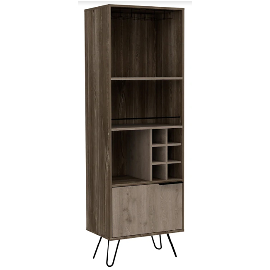 Newcastle Tall Wooden Wine Cabinet In Smoked Bleached Oak