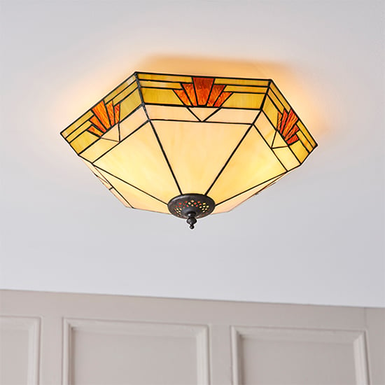 Photo of Nevada tiffany glass flush ceiling light in dark bronze