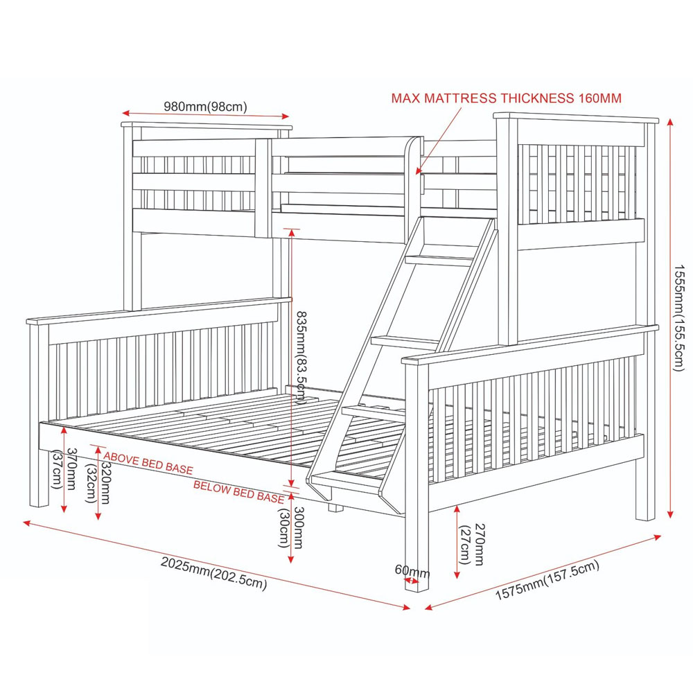Nevada Wooden Triple Sleeper Bunk Bed in White