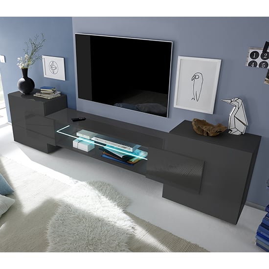 Nevaeh Black High Gloss TV Stand With 2 Doors And LED Lights