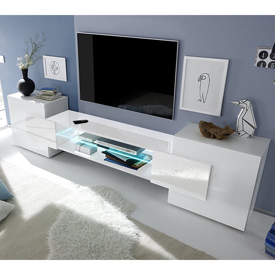 Nevaeh White High Gloss TV Stand With 2 Doors And LED Lights
