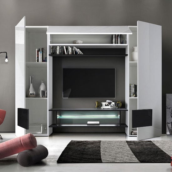 Nevaeh Wall Entertainment Unit In White And Black High Gloss_2