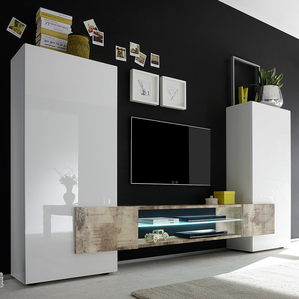 Nevaeh White High Gloss Entertainment Unit In Pero With LED