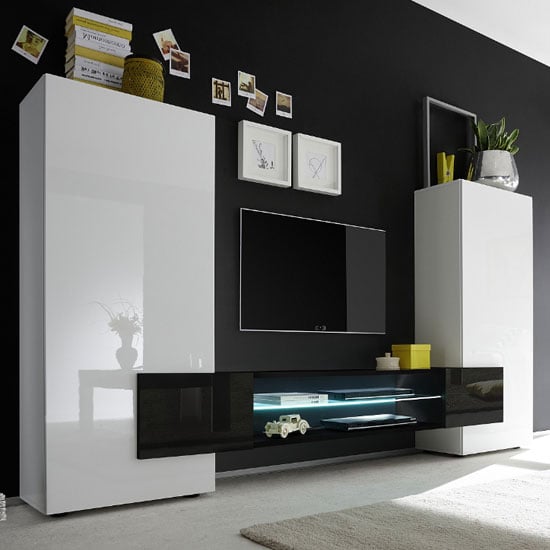 Nevaeh Wooden Entertainment Unit In White And Black High Gloss