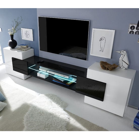 Nevaeh Wooden TV Stand In White And Black High Gloss