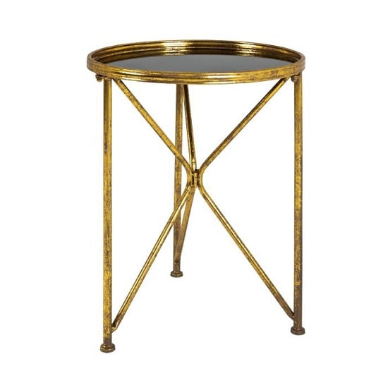 Neve Glass End Table Round In Black With Antique Gold Frame Furniture