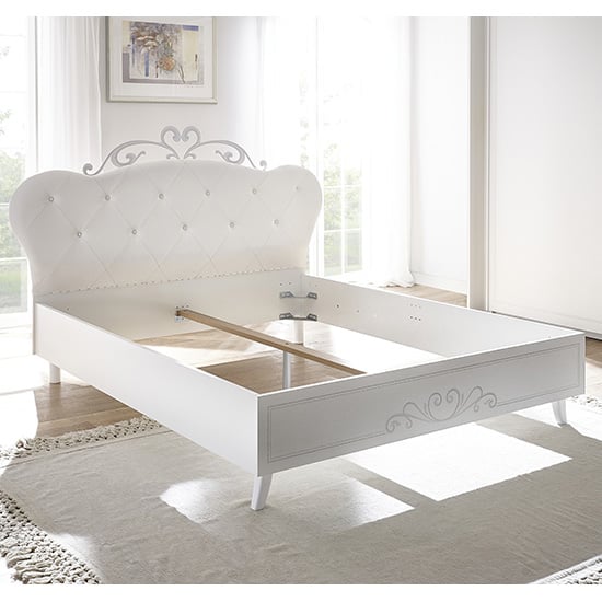 Nevea Faux Leather Double Bed In Serigraphed White_2