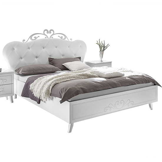 Nevea Faux Leather Double Bed In Serigraphed White_3