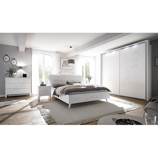 Nevea Faux Leather Double Bed In Serigraphed White_4