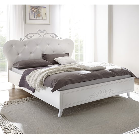 Photo of Nevea faux leather double bed in serigraphed white