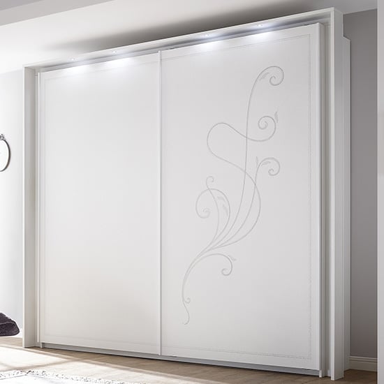 Photo of Nevea led sliding door wooden wardrobe in serigraphed white