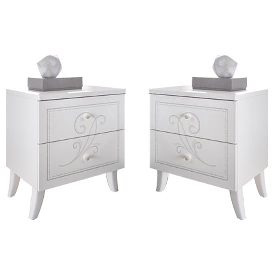 Product photograph of Nevea Serigraphed White Wooden Nightstands In Pair from Furniture in Fashion