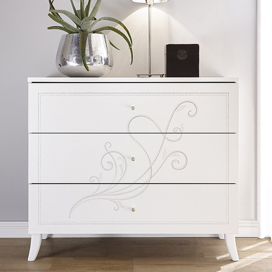 Nevea Wooden Chest Of Drawers In Serigraphed White thumbnail