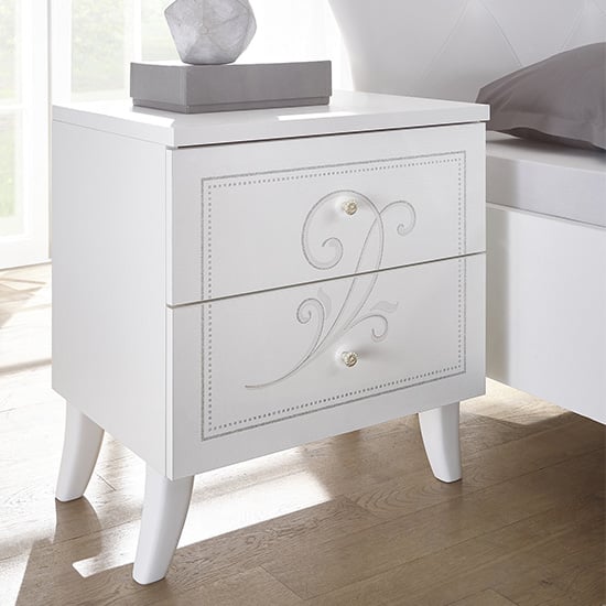 Photo of Nevea wooden nightstand in serigraphed white