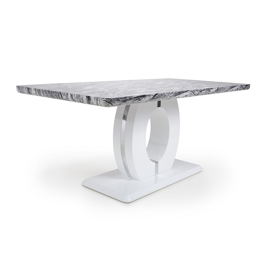Neville Marble Gloss Effect Large Dining Table With White Base_2