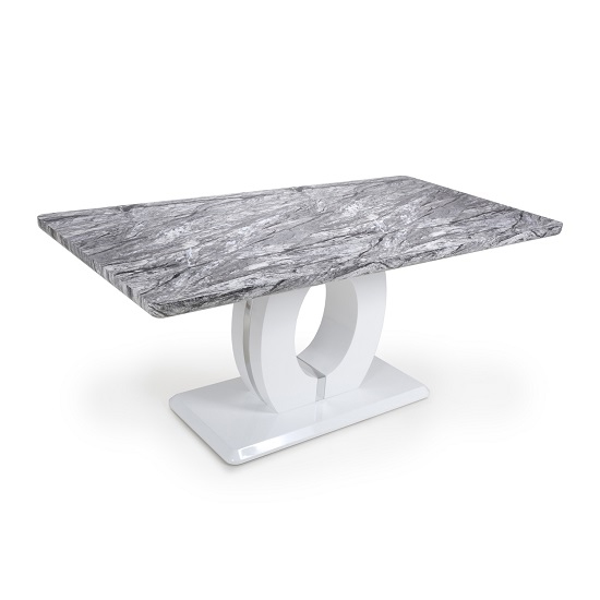Neville Marble Gloss Effect Large Dining Table With White Base_5