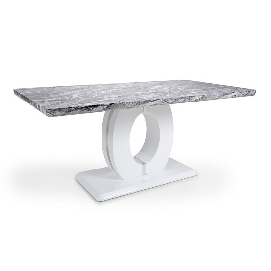 Naiva Marble Gloss Effect Large Dining Table With White Base_1