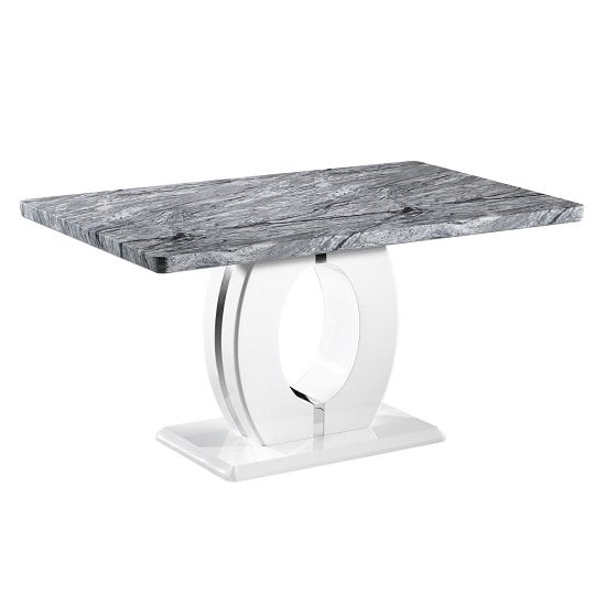 Naiva Marble Effect Gloss Medium Dining Table With White Base