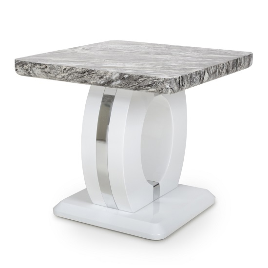 Naiva Marble Gloss Effect Side Table With White Base_2
