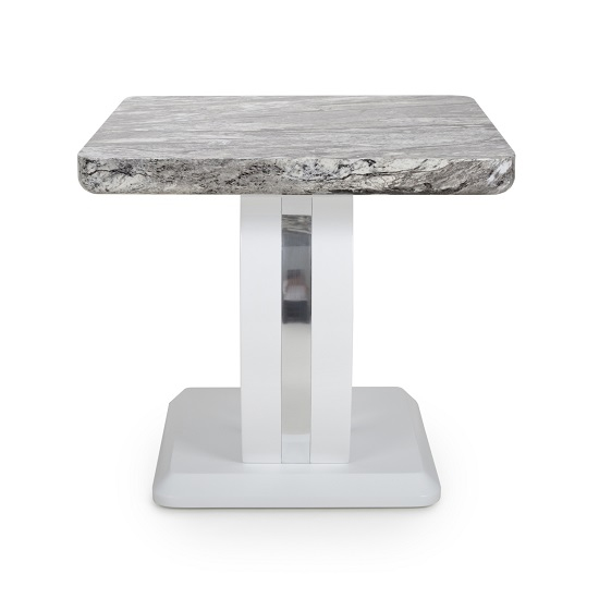 Naiva Marble Gloss Effect Side Table With White Base_3