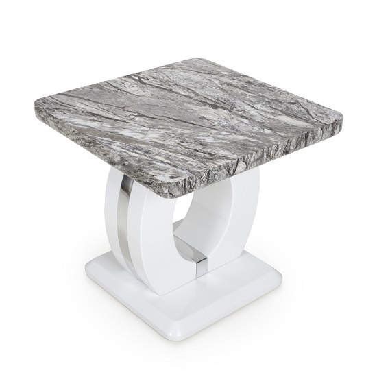 Naiva Marble Gloss Effect Side Table With White Base_5
