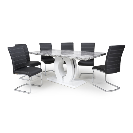 Naiva Large Gloss Dining Table With 6 Conary Black Chairs