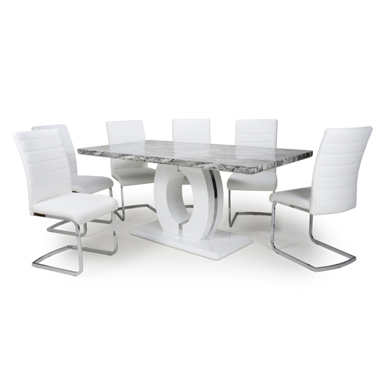 Naiva Large Gloss Dining Table With 6 Conary White Chairs