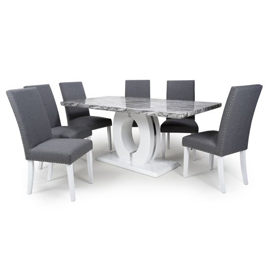 Naiva Large Gloss Dining Table With 6 Linen Steel Grey Chairs_1