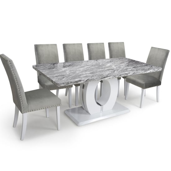 Naiva Large Gloss Effect Dining Table 6 Rabat Grey Chairs_1
