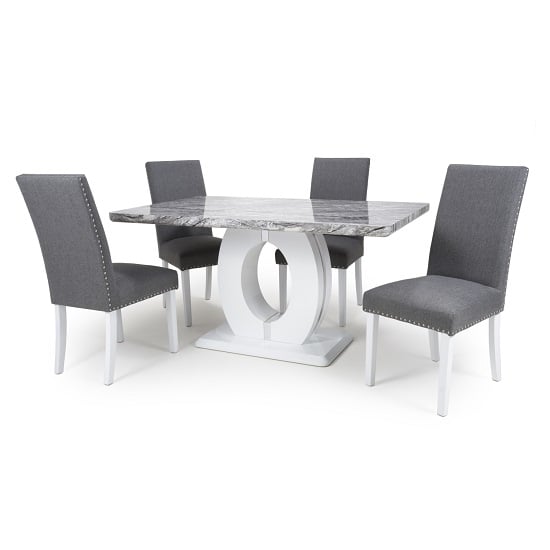 Naiva Gloss Marble Effect Dining Table With 4 Dining Chairs