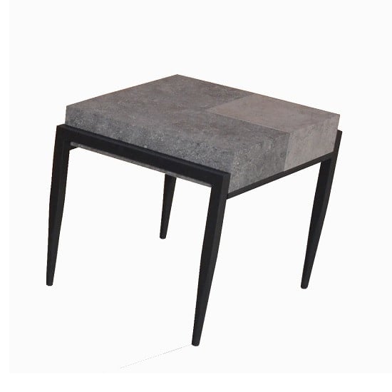 Photo of Nevis end table in light dark concrete with metal legs