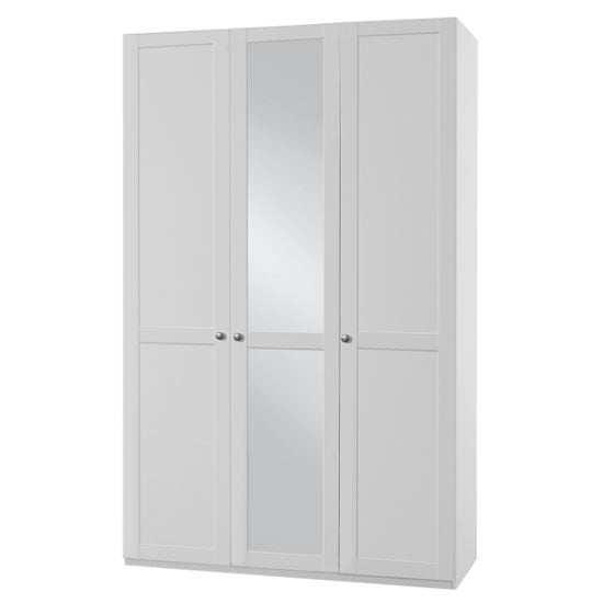 New Tork Tall Mirrored Wardrobe In White With 3 Doors_1